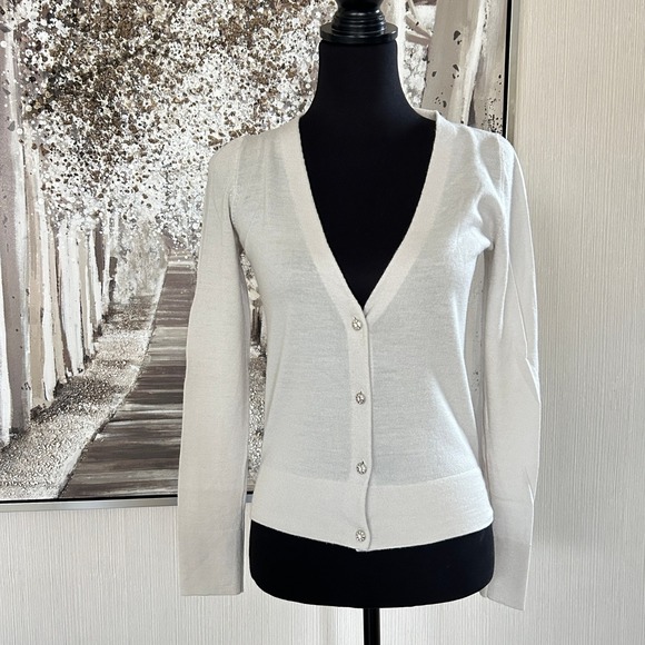 J. Crew Sweaters - J.Crew Womens Ivory V-Neck 100 % Merino Wool Cardigan Sweater NWOT - Size XS